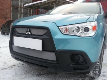 3 099 р. Защитная сетка в бампер (низ, ячейка 3х7 мм) Alfeco Стандарт  Mitsubishi ASX (2010-2012) (Хром)  с доставкой в г. Санкт‑Петербург. Увеличить фотографию 4