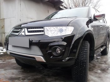 3 589 р. Защитная сетка в бампер (низ, ячейка 3х7 мм) Alfeco Стандарт Mitsubishi L200 4  рестайлинг (2013-2016) (Хром)  с доставкой в г. Санкт‑Петербург. Увеличить фотографию 4