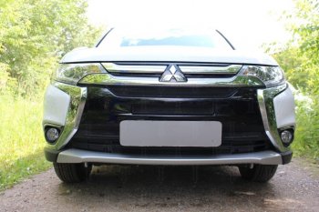 Защитная сетка в бампер (4 части, ячейка 3х7 мм) Alfeco Стандарт Mitsubishi Outlander GF 2-ой рестайлинг (2015-2018)  (Чёрная)