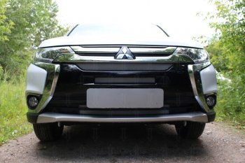 7 249 р. Защитная сетка в бампер (4 части, ячейка 3х7 мм) Alfeco Стандарт  Mitsubishi Outlander  GF (2015-2018) (Хром)  с доставкой в г. Санкт‑Петербург. Увеличить фотографию 3