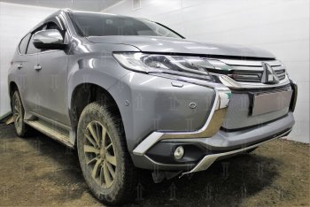 4 389 р. Защитная сетка в бампер (низ, ячейка 3х7 мм) Стрелка11 Стандарт  Mitsubishi Pajero Sport  3 QE (2015-2021) (Хром)  с доставкой в г. Санкт‑Петербург. Увеличить фотографию 4