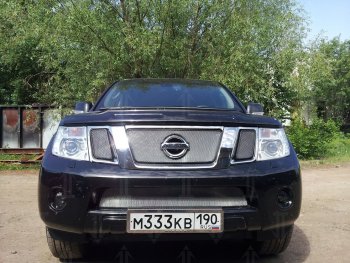 3 589 р. Защитная сетка в бампер (низ, ячейка 3х7 мм) Стрелка11 Стандарт  Nissan Navara  2 D40 - Pathfinder  R51 (Хром)  с доставкой в г. Санкт‑Петербург. Увеличить фотографию 4