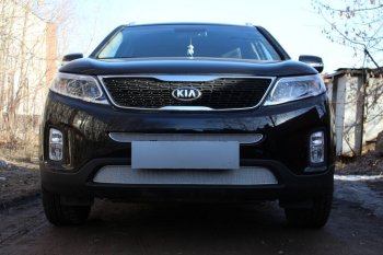 4 299 р. Защитная сетка в бампер (низ, ячейка 4х10 мм) Alfeco Премиум KIA Sorento XM рестайлинг (2012-2015) (Хром)  с доставкой в г. Санкт‑Петербург. Увеличить фотографию 2