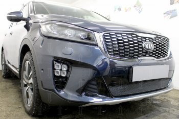 4 199 р. Защитная сетка в бампер (низ, ячейка 4х10 мм) Alfeco Премиум KIA Sorento UM/Prime рестайлинг (2018-2020) (Чёрная)  с доставкой в г. Санкт‑Петербург. Увеличить фотографию 3