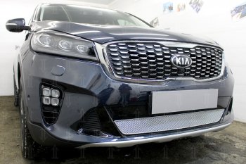 4 299 р. Защитная сетка в бампер (низ, ячейка 4х10 мм) Alfeco Премиум KIA Sorento UM/Prime рестайлинг (2018-2020) (Хром)  с доставкой в г. Санкт‑Петербург. Увеличить фотографию 2