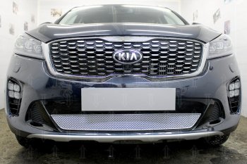 4 299 р. Защитная сетка в бампер (низ, ячейка 4х10 мм) Alfeco Премиум KIA Sorento UM/Prime рестайлинг (2018-2020) (Хром)  с доставкой в г. Санкт‑Петербург. Увеличить фотографию 1