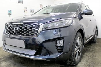 4 299 р. Защитная сетка в бампер (низ, ячейка 4х10 мм) Alfeco Премиум KIA Sorento UM/Prime рестайлинг (2018-2020) (Хром)  с доставкой в г. Санкт‑Петербург. Увеличить фотографию 3