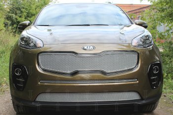 5 649 р. Защитная сетка в бампер (верх, ячейка 4х10 мм) Alfeco Премиум KIA Sportage 4 QL дорестайлинг (2016-2018) (Хром)  с доставкой в г. Санкт‑Петербург. Увеличить фотографию 1