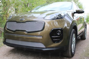 5 649 р. Защитная сетка в бампер (верх, ячейка 4х10 мм) Alfeco Премиум KIA Sportage 4 QL дорестайлинг (2016-2018) (Хром)  с доставкой в г. Санкт‑Петербург. Увеличить фотографию 3