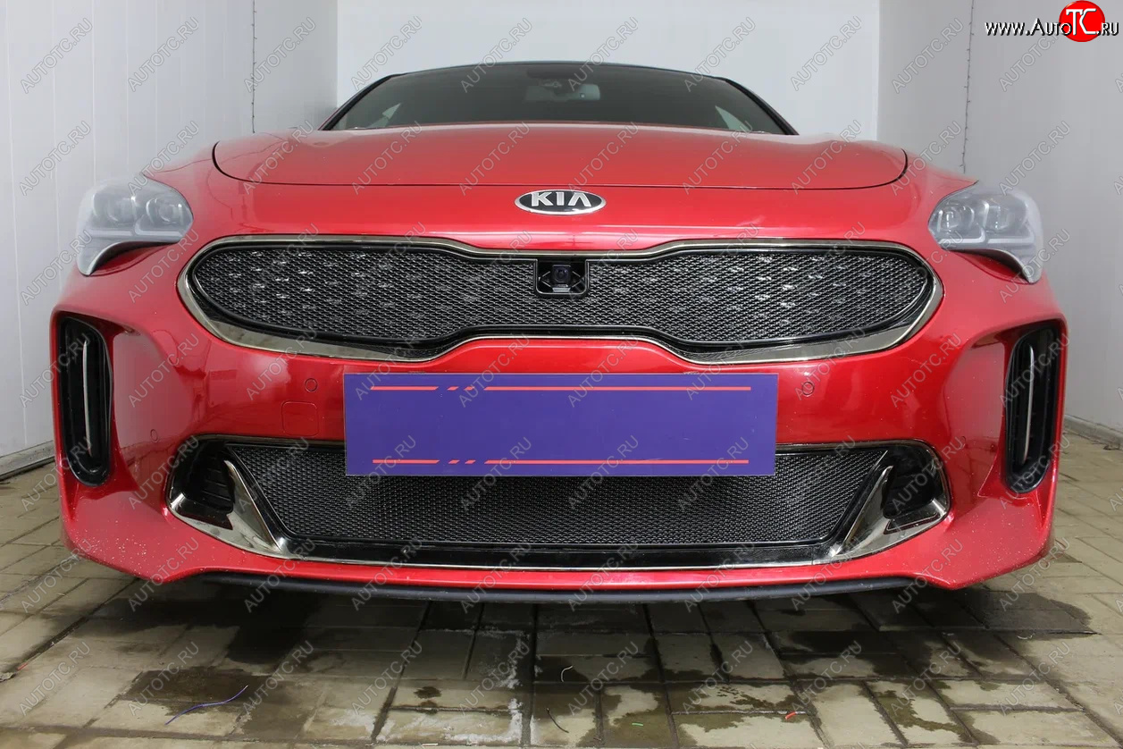 4 099 р. Защитная сетка в бампер (низ, ячейка 4х10 мм) Alfeco Премиум KIA Stinger (2017-2024) (Чёрная)  с доставкой в г. Санкт‑Петербург