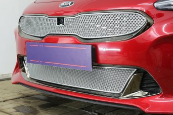 6 299 р. Защитная сетка в бампер (верх, ячейка 4х10 мм) Alfeco Премиум KIA Stinger (2017-2024) (Хром)  с доставкой в г. Санкт‑Петербург. Увеличить фотографию 2