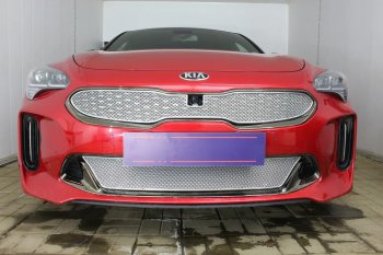 6 299 р. Защитная сетка в бампер (верх, ячейка 4х10 мм) Alfeco Премиум KIA Stinger (2017-2024) (Хром)  с доставкой в г. Санкт‑Петербург. Увеличить фотографию 3