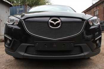 4 199 р. Защитная сетка в бампер (низ, ячейка 4х10 мм) Alfeco Премиум Mazda CX-5 KE рестайлинг (2015-2017) (Чёрная)  с доставкой в г. Санкт‑Петербург. Увеличить фотографию 1