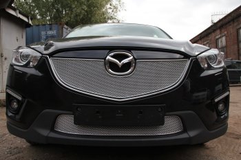 4 299 р. Защитная сетка в бампер (низ, ячейка 4х10 мм) Alfeco Премиум Mazda CX-5 KE дорестайлинг (2011-2014) (Хром)  с доставкой в г. Санкт‑Петербург. Увеличить фотографию 1