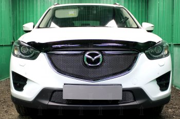 6 599 р. Защитная сетка в бампер (верх, ячейка 4х10 мм) Alfeco Премиум Mazda CX-5 KE рестайлинг (2015-2017) (Чёрная)  с доставкой в г. Санкт‑Петербург. Увеличить фотографию 1