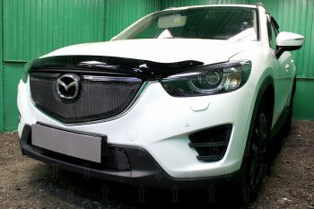 6 599 р. Защитная сетка в бампер (верх, ячейка 4х10 мм) Alfeco Премиум Mazda CX-5 KE рестайлинг (2015-2017) (Чёрная)  с доставкой в г. Санкт‑Петербург. Увеличить фотографию 2