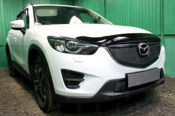 6 599 р. Защитная сетка в бампер (верх, ячейка 4х10 мм) Alfeco Премиум Mazda CX-5 KE рестайлинг (2015-2017) (Чёрная)  с доставкой в г. Санкт‑Петербург. Увеличить фотографию 3