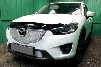 7 549 р. Защитная сетка в бампер (верх, ячейка 4х10 мм) Alfeco Премиум  Mazda CX-5  KE (2015-2017) рестайлинг (Хром)  с доставкой в г. Санкт‑Петербург. Увеличить фотографию 3