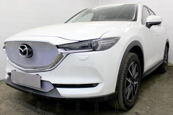 7 349 р. Защитная сетка в бампер (верх, 3D, ячейка 4х10 мм) Alfeco Премиум Mazda CX-5 KF (2016-2024) (Хром)  с доставкой в г. Санкт‑Петербург. Увеличить фотографию 2