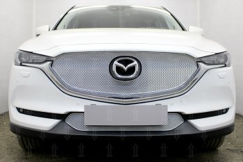 7 349 р. Защитная сетка в бампер (верх, 3D, ячейка 4х10 мм) Alfeco Премиум Mazda CX-5 KF (2016-2024) (Хром)  с доставкой в г. Санкт‑Петербург. Увеличить фотографию 1