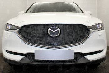 6 299 р. Защитная сетка в бампер (верх, ячейка 4х10 мм) Alfeco Премиум Mazda CX-5 KF (2016-2024) (Чёрная)  с доставкой в г. Санкт‑Петербург. Увеличить фотографию 1