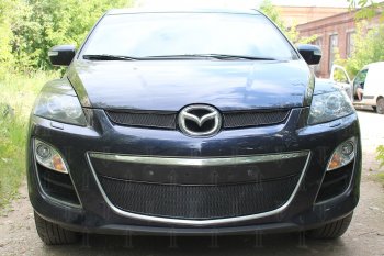 4 199 р. Защитная сетка в бампер (низ, ячейка 4х10 мм) Alfeco Премиум Mazda CX-7 ER рестайлинг (2010-2012) (Чёрная)  с доставкой в г. Санкт‑Петербург. Увеличить фотографию 1