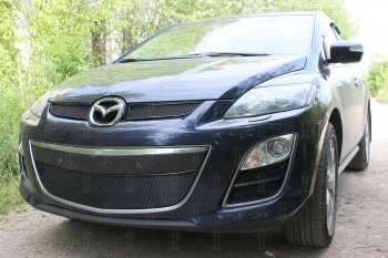 4 199 р. Защитная сетка в бампер (низ, ячейка 4х10 мм) Alfeco Премиум Mazda CX-7 ER рестайлинг (2010-2012) (Чёрная)  с доставкой в г. Санкт‑Петербург. Увеличить фотографию 2