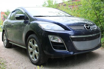 4 299 р. Защитная сетка в бампер (низ, ячейка 4х10 мм) Alfeco Премиум Mazda CX-7 ER рестайлинг (2010-2012) (Хром)  с доставкой в г. Санкт‑Петербург. Увеличить фотографию 2