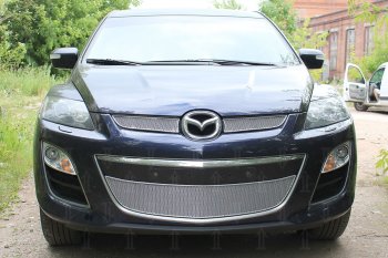 4 299 р. Защитная сетка в бампер (низ, ячейка 4х10 мм) Alfeco Премиум Mazda CX-7 ER рестайлинг (2010-2012) (Хром)  с доставкой в г. Санкт‑Петербург. Увеличить фотографию 1