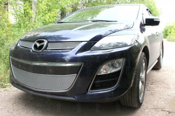 4 299 р. Защитная сетка в бампер (низ, ячейка 4х10 мм) Alfeco Премиум Mazda CX-7 ER рестайлинг (2010-2012) (Хром)  с доставкой в г. Санкт‑Петербург. Увеличить фотографию 3