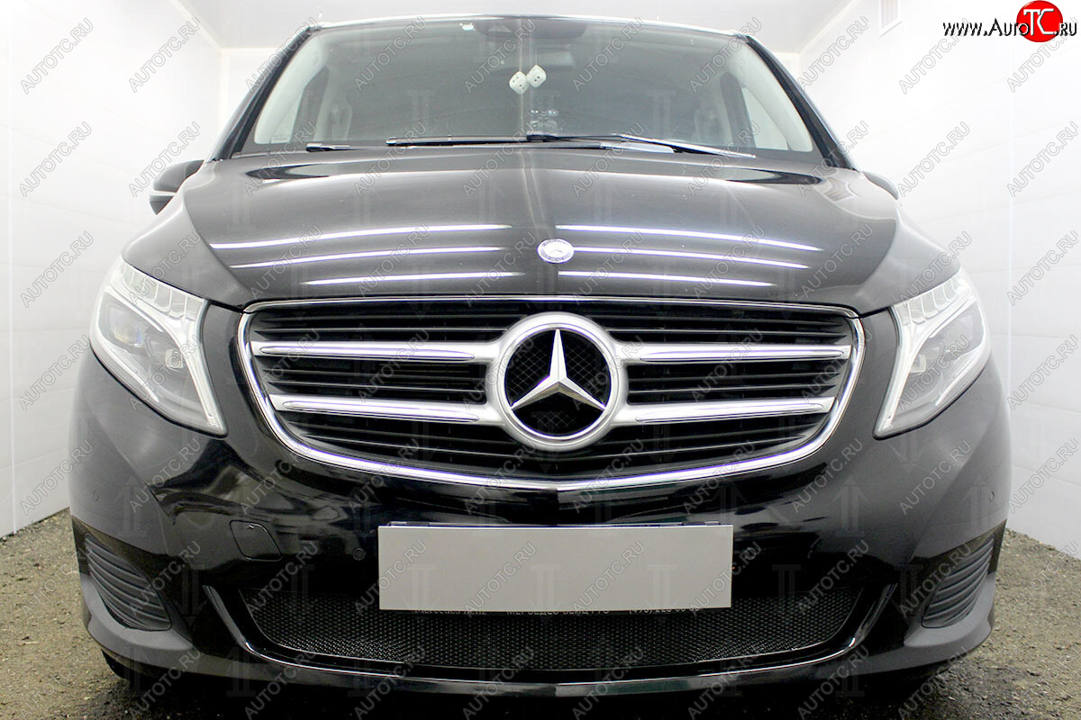 4 949 р. Защитная сетка в бампер (низ, ячейка 4х10 мм) Alfeco Премиум  Mercedes-Benz Vito  W447 (2015-2020) (Чёрная)  с доставкой в г. Санкт‑Петербург