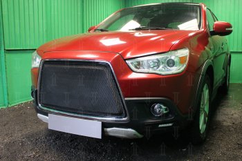 6 999 р. Защитная сетка в бампер (3D, ячейка 4х10 мм) Alfeco Премиум Mitsubishi ASX дорестайлинг (2010-2012) (Чёрная)  с доставкой в г. Санкт‑Петербург. Увеличить фотографию 2