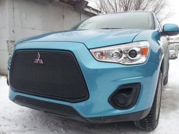 3 679 р. Защитная сетка в бампер (низ, ячейка 4х10 мм) Alfeco Премиум Mitsubishi ASX 1-ый рестайлинг (2013-2016) (Чёрная)  с доставкой в г. Санкт‑Петербург. Увеличить фотографию 2