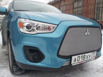 5 999 р. Защитная сетка в бампер (верх, ячейка 4х10 мм) Alfeco Премиум Mitsubishi ASX 1-ый рестайлинг (2013-2016) (Хром)  с доставкой в г. Санкт‑Петербург. Увеличить фотографию 2