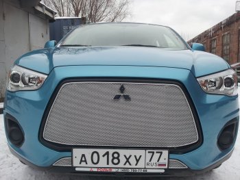 5 999 р. Защитная сетка в бампер (верх, ячейка 4х10 мм) Alfeco Премиум Mitsubishi ASX 1-ый рестайлинг (2013-2016) (Хром)  с доставкой в г. Санкт‑Петербург. Увеличить фотографию 4