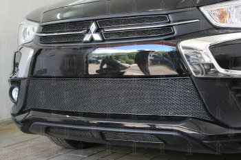 4 999 р. Защитная сетка в бампер (середина, ячейка 4х10 мм) Alfeco Премиум Mitsubishi ASX 2-ой рестайлинг (2017-2020) (Чёрная)  с доставкой в г. Санкт‑Петербург. Увеличить фотографию 2