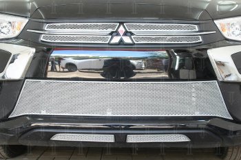 6 199 р. Защитная сетка в бампер (середина, ячейка 4х10 мм) Alfeco Премиум  Mitsubishi ASX (2017-2020) (Хром)  с доставкой в г. Санкт‑Петербург. Увеличить фотографию 1
