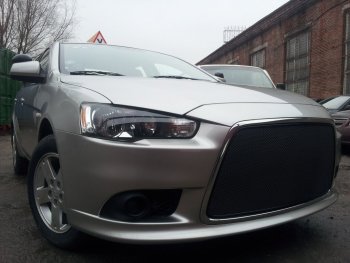 5 999 р. Защитная сетка в бампер (ячейка 3х7 мм) Alfeco Стандарт Mitsubishi Lancer 10 седан рестайлинг (2011-2017) (Чёрная)  с доставкой в г. Санкт‑Петербург. Увеличить фотографию 1