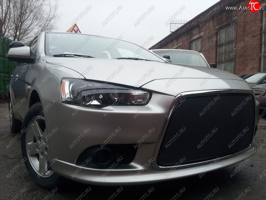 5 999 р. Защитная сетка в бампер (ячейка 3х7 мм) Alfeco Стандарт Mitsubishi Lancer 10 седан рестайлинг (2011-2017) (Чёрная)  с доставкой в г. Санкт‑Петербург