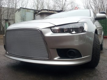 5 999 р. Защитная сетка в бампер (ячейка 3х7 мм) Alfeco Стандарт Mitsubishi Lancer 10 седан рестайлинг (2011-2017) (Хром)  с доставкой в г. Санкт‑Петербург. Увеличить фотографию 2