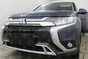 9 499 р. Защитная сетка в бампер (3 части, ячейка 4х10 мм) Alfeco Премиум Mitsubishi Outlander GF 3-ий рестайлинг (2018-2022) (Чёрная)  с доставкой в г. Санкт‑Петербург. Увеличить фотографию 4