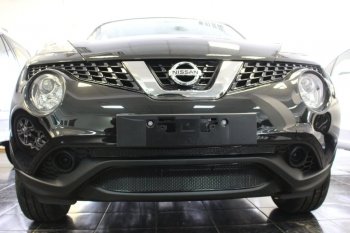 Защитная сетка в бампер (низ, ячейка 4х10 мм) Стрелка11 Премиум Nissan Juke 1 YF15 рестайлинг (2014-2020)  (Чёрная)