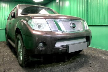 4 949 р. Защитная сетка в бампер (низ, ячейка 4х10 мм) Стрелка11 Премиум Nissan Pathfinder R51 рестайлинг (2009-2014) (Хром)  с доставкой в г. Санкт‑Петербург. Увеличить фотографию 2