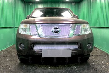 4 949 р. Защитная сетка в бампер (низ, ячейка 4х10 мм) Стрелка11 Премиум Nissan Pathfinder R51 рестайлинг (2009-2014) (Хром)  с доставкой в г. Санкт‑Петербург. Увеличить фотографию 1