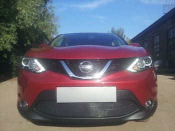 Защитная сетка в бампер (низ, ячейка 4х10 мм) Стрелка11 Премиум Nissan Qashqai 2 J11 дорестайлинг (2013-2019)  (Чёрная)