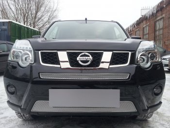 Защитная сетка в бампер (низ, ячейка 4х10 мм) Стрелка11 Премиум Nissan X-trail 2 T31 рестайлинг (2010-2015)  (Хром)