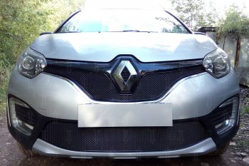 Защитная сетка в бампер (верх, ячейка 4х10 мм) Стрелка11 Премиум Renault Kaptur дорестайлинг (2016-2020)  (Чёрная)