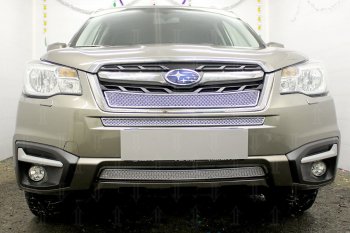 Защитная сетка в бампер (низ, ячейка 4х10 мм) Стрелка11 Премиум Subaru Forester SJ рестайлинг (2016-2019)  (Хром)