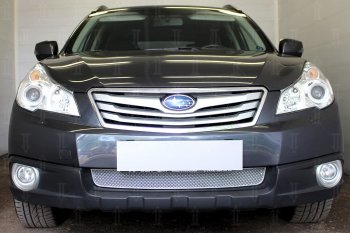 Защитная сетка в бампер (низ, ячейка 4х10 мм) Стрелка11 Премиум Subaru Outback BR/B14 дорестайлинг универсал (2009-2013)  (Хром)