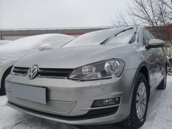 4 299 р. Защитная сетка в бампер (низ, ячейка 4х10 мм) Стрелка11 Премиум Volkswagen Golf 7 дорестайлинг, хэтчбэк 5 дв. (2012-2017) (Хром)  с доставкой в г. Санкт‑Петербург. Увеличить фотографию 2